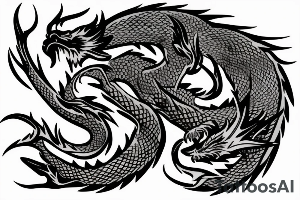 a fine line western style dragon with flowers tattoo idea