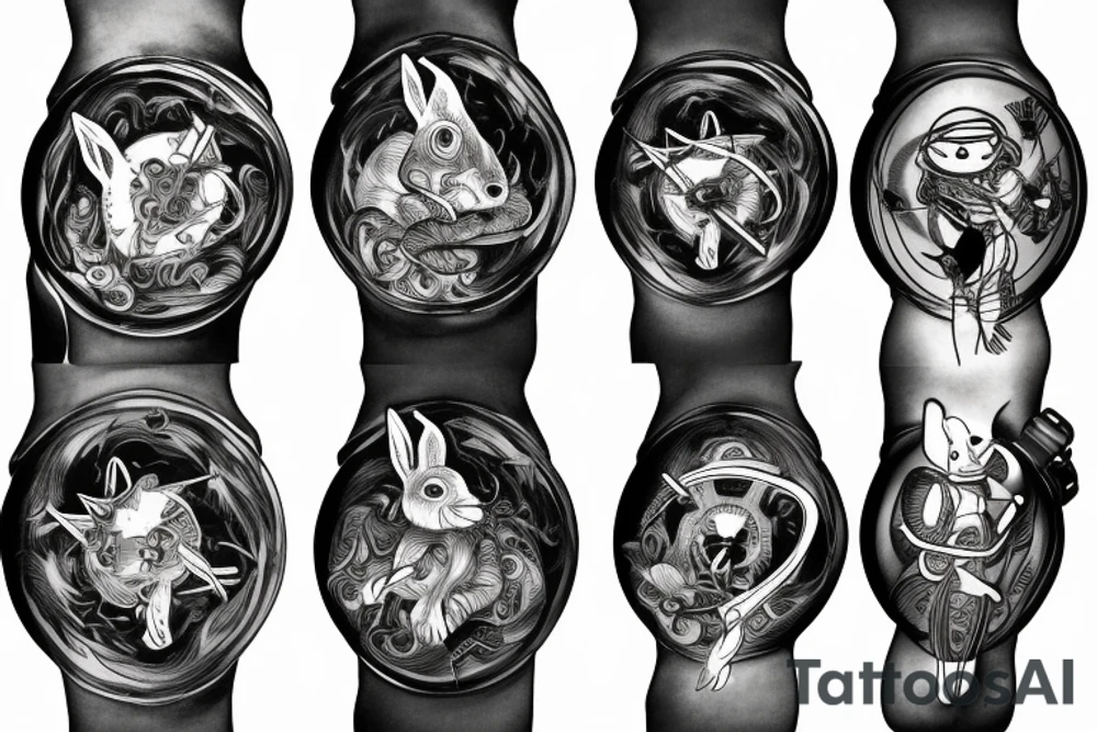 Rabbit with watches tattoo idea