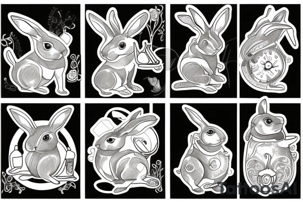 Rabbit drink tea tattoo idea
