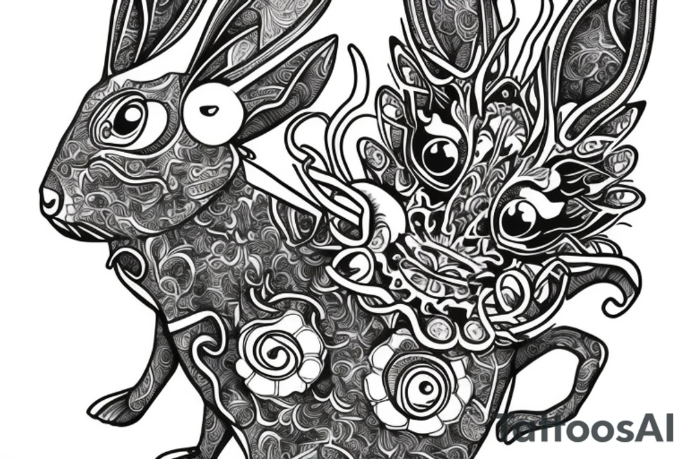 Rabbit drink tea tattoo idea