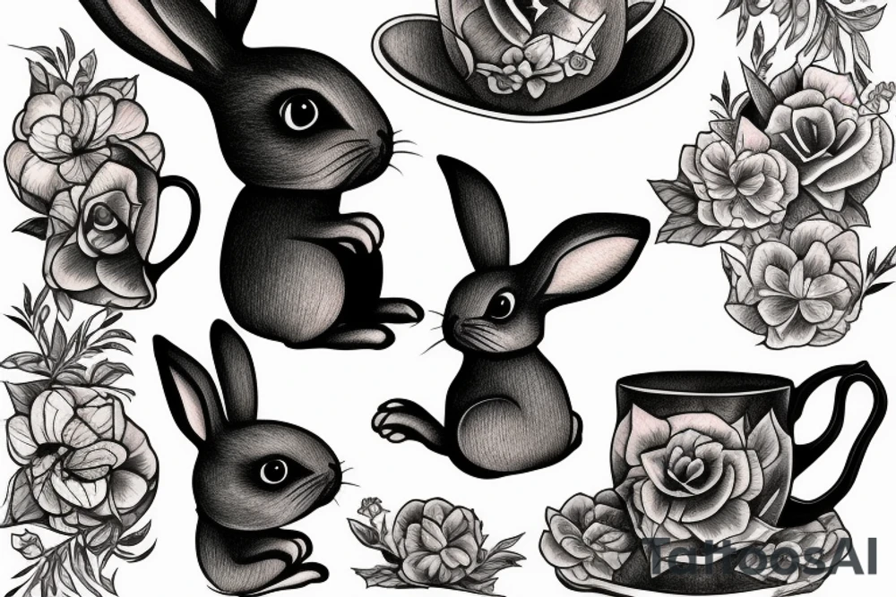 Rabbit drink tea tattoo idea