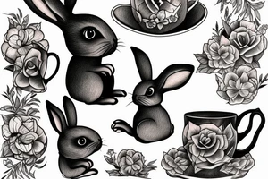 Rabbit drink tea tattoo idea