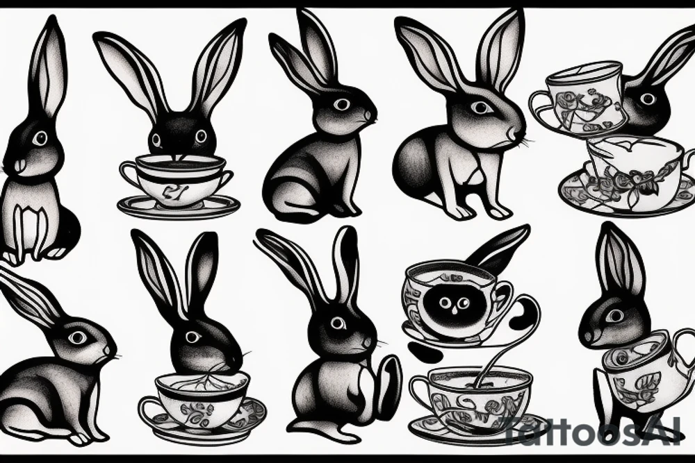 Rabbit drink tea tattoo idea