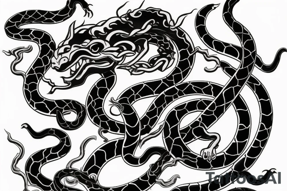 A sword whit an snake and sun and demon wing tattoo idea
