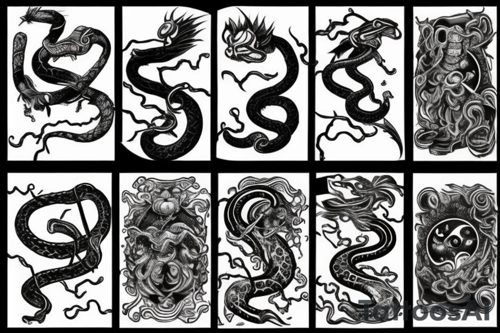A sword whit an snake and sun and demon wing tattoo idea