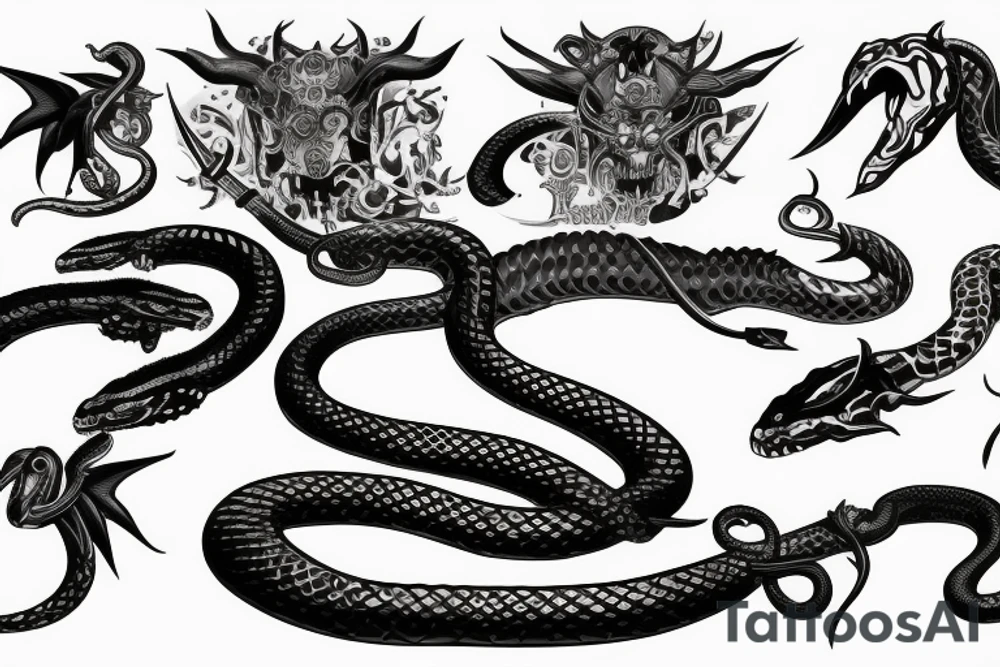 Sword with snake around it and demon wing on back tattoo idea Sword with snake around it and demon wing on back tattoo idea