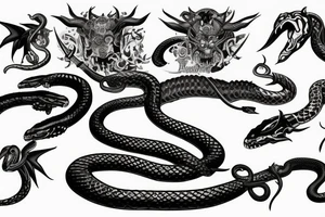 Sword with snake around it and demon wing on back tattoo idea