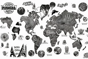 Pangaea map of south Africa, china, Ethiopia, dubai tattoo idea