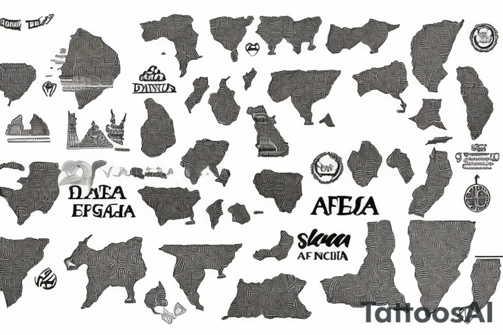 Pangaea map of south Africa, china, Ethiopia, dubai tattoo idea