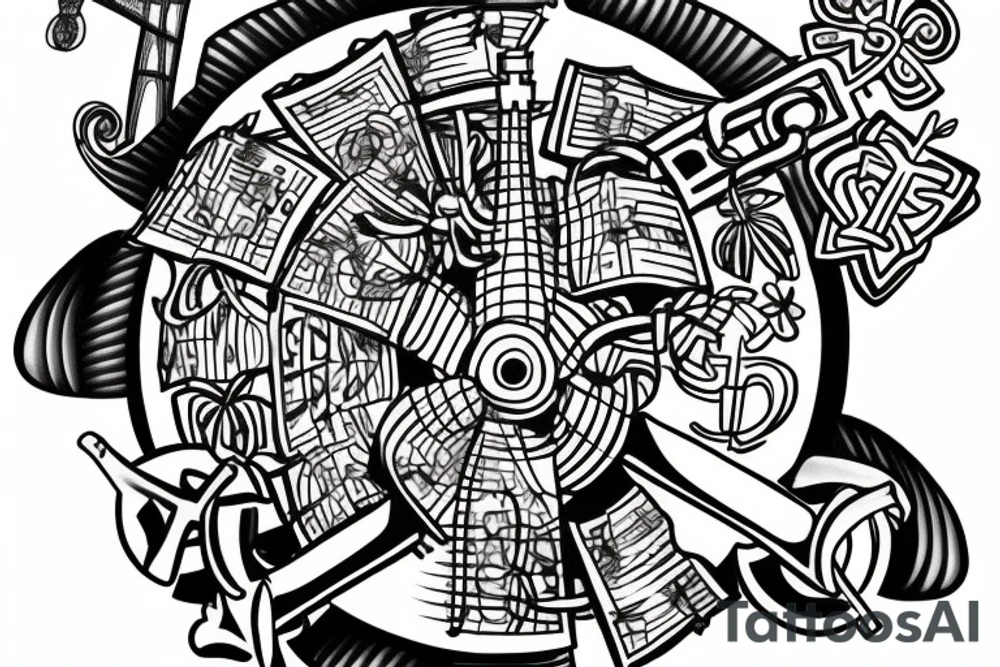 Include a cross, a lighthouse, a bicycle, an ambulance, a soccer ball, a shamrock and a music note, a book, a crossword and a butterfly tattoo idea