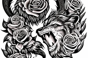 full hand sleve tattoo with lion face, eagle, Jesus and roses tattoo idea