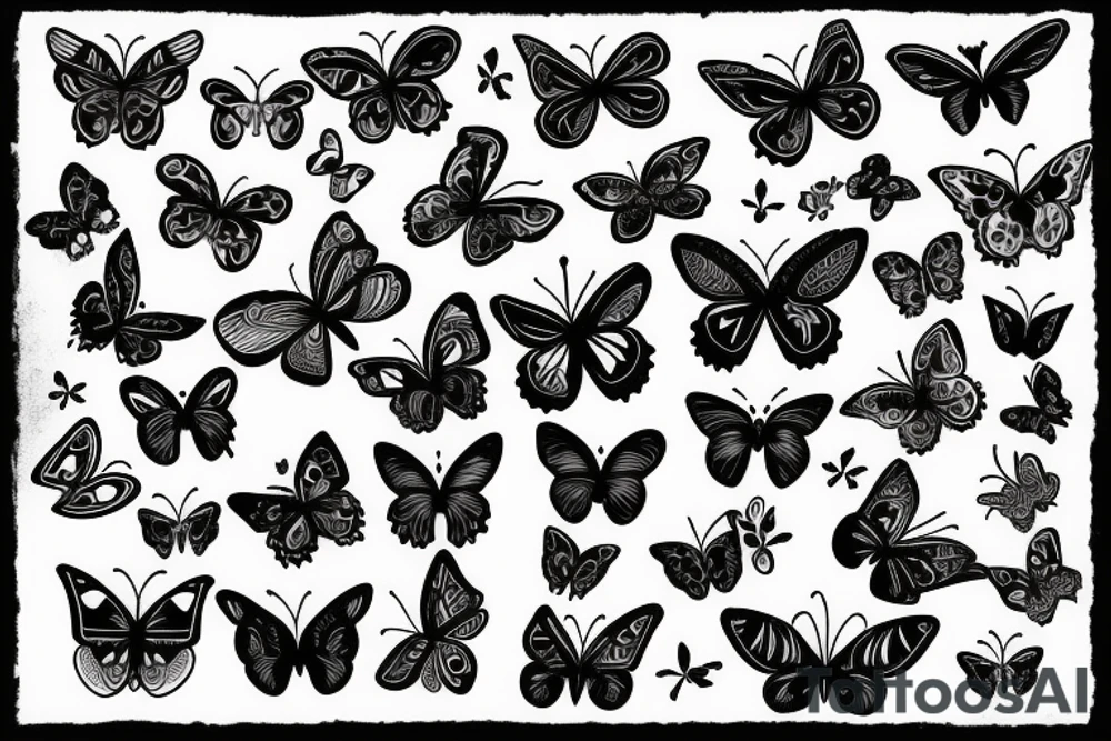 butterflies with thin sharp lines and the words unconditional , positive and regard tattoo idea