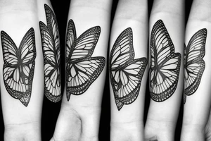 butterflies with thin sharp lines and the words unconditional , positive and regard tattoo idea
