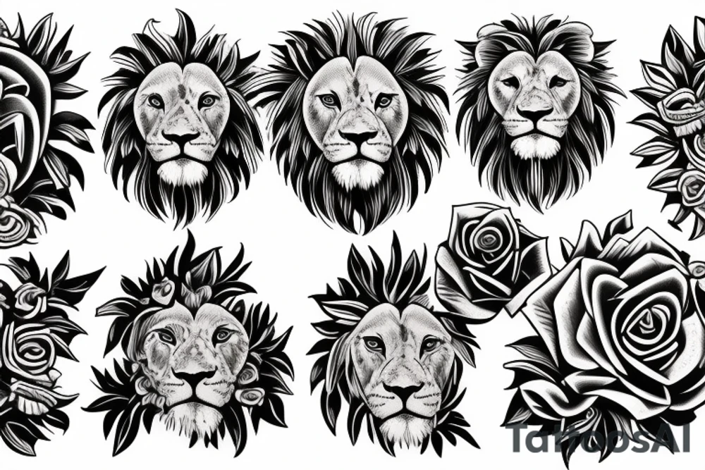 lion face, eagle, Jesus and roses tattoo idea