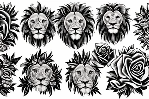 lion face, eagle, Jesus and roses tattoo idea