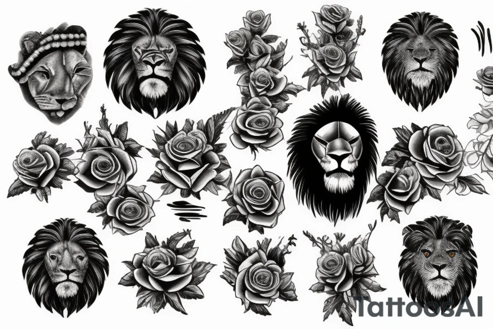 lion face, eagle, Jesus and roses tattoo idea