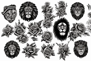 lion face, eagle, Jesus and roses tattoo idea