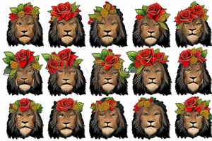 lion face, eagle, Jesus and roses tattoo idea