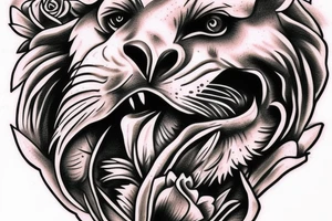 lion face, eagle, Jesus and roses tattoo idea