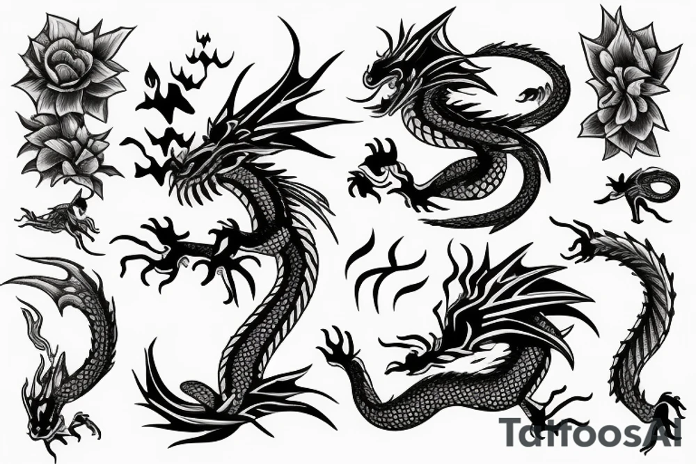 dragon with flowers tattoo idea
