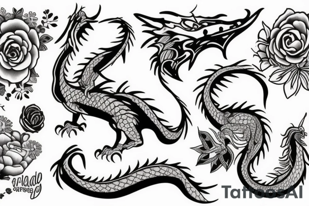 dragon with flowers tattoo idea