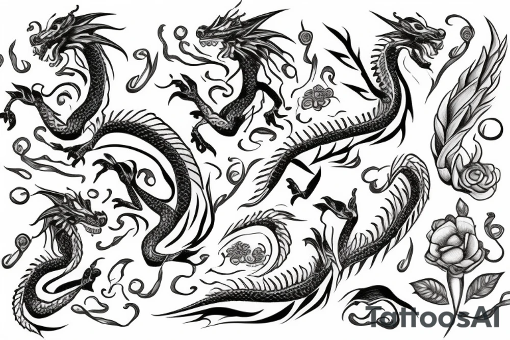 dragon with flowers tattoo idea