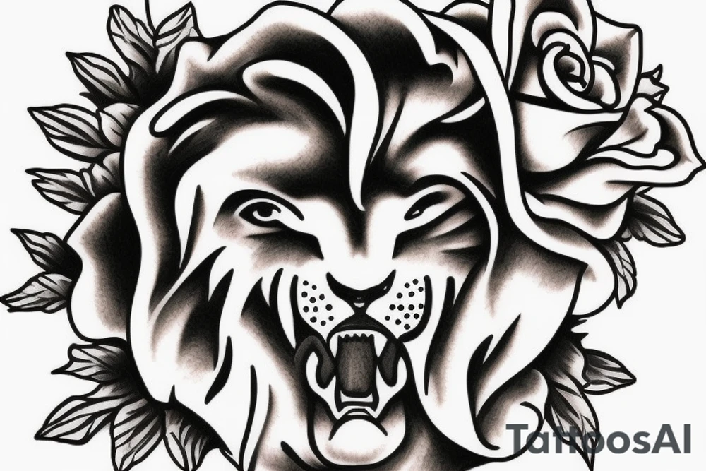 lion face, eagle, Jesus and roses tattoo idea