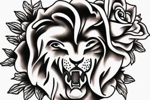 lion face, eagle, Jesus and roses tattoo idea