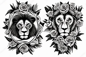 lion face, eagle, Jesus and roses tattoo idea