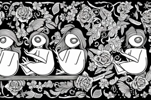3 chicks sitting on a bench tattoo idea