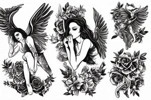 sensual female angel with arms lifted to support tattoo idea
