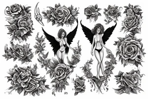 sensual female angel with arms lifted to support tattoo idea