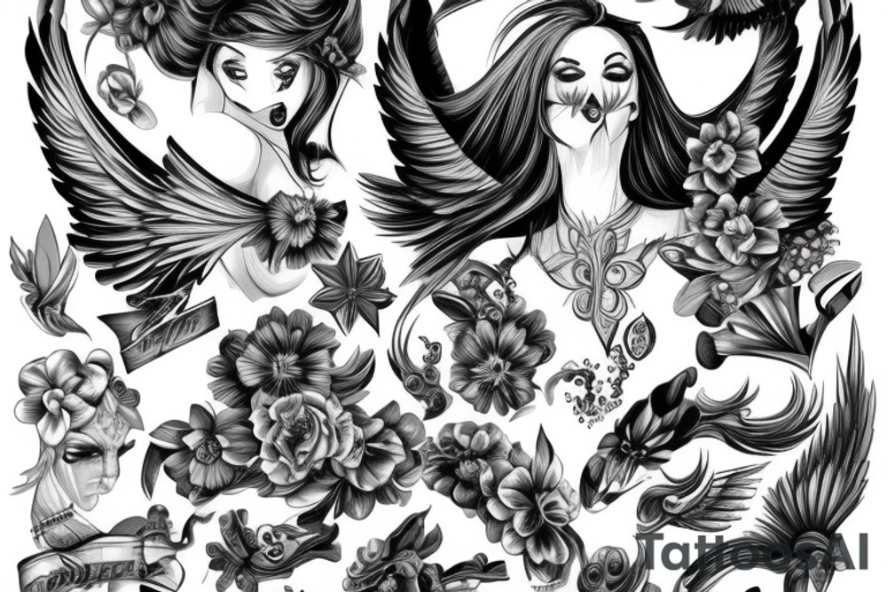 sensual female angel arms lifted up in the air tattoo idea
