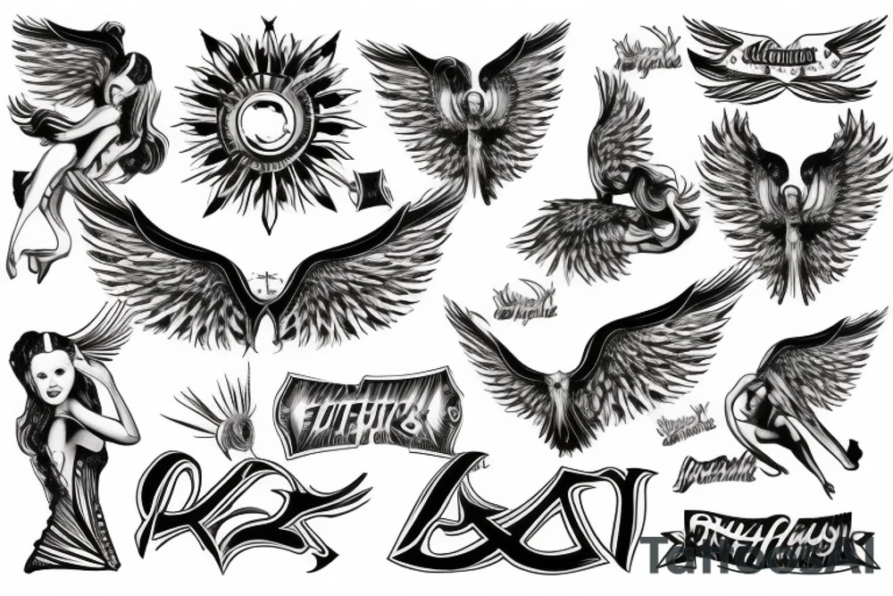 sensual female angel arms lifted up in the air tattoo idea