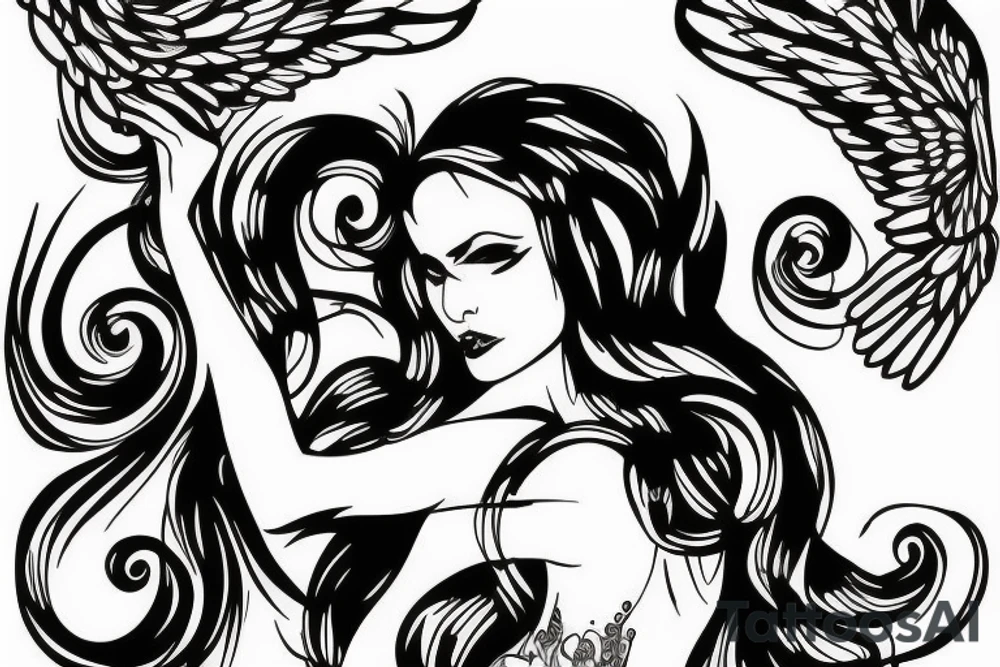 sensual female angel arms lifted up in the air tattoo idea