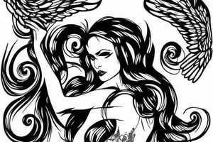 sensual female angel arms lifted up in the air tattoo idea