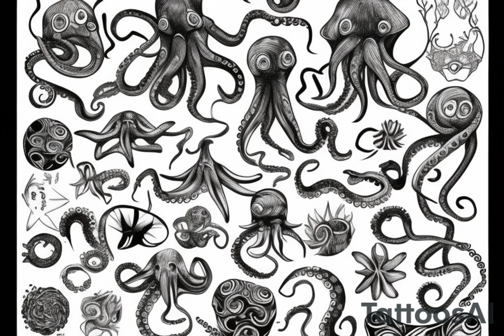 Sunrise over an ocean with an octopus tattoo idea