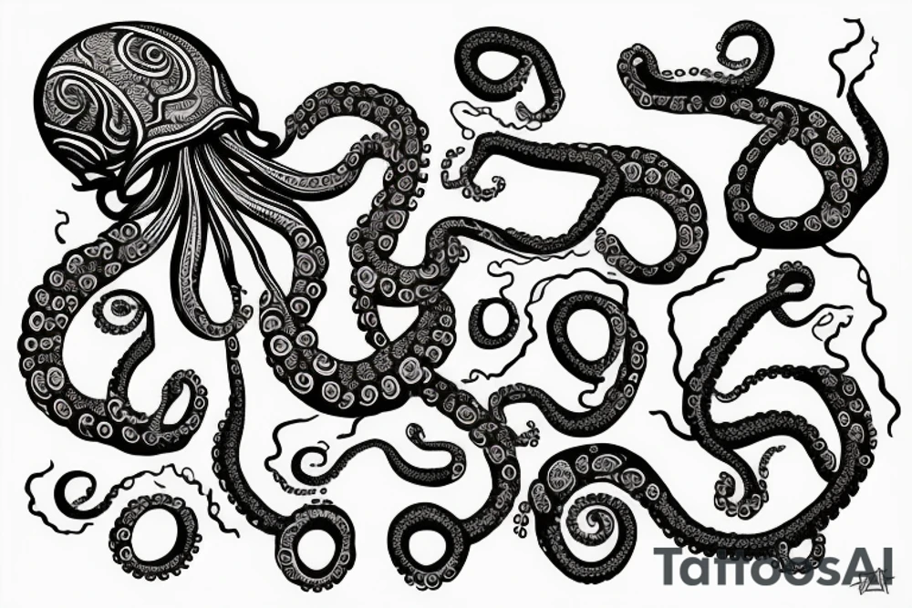 Sunrise over an ocean with an octopus tentacles tattoo idea