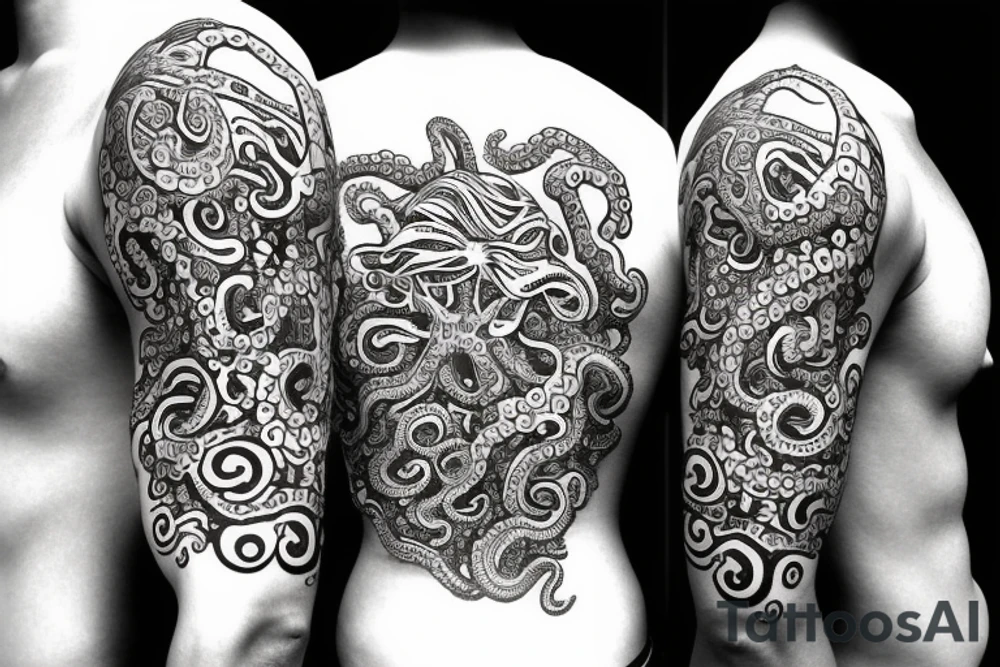 Sunrise over an ocean with an octopus tentacles tattoo idea