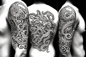 Sunrise over an ocean with an octopus tentacles tattoo idea