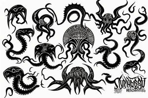 sunrise with cthulhu rising out of an ocean tattoo idea