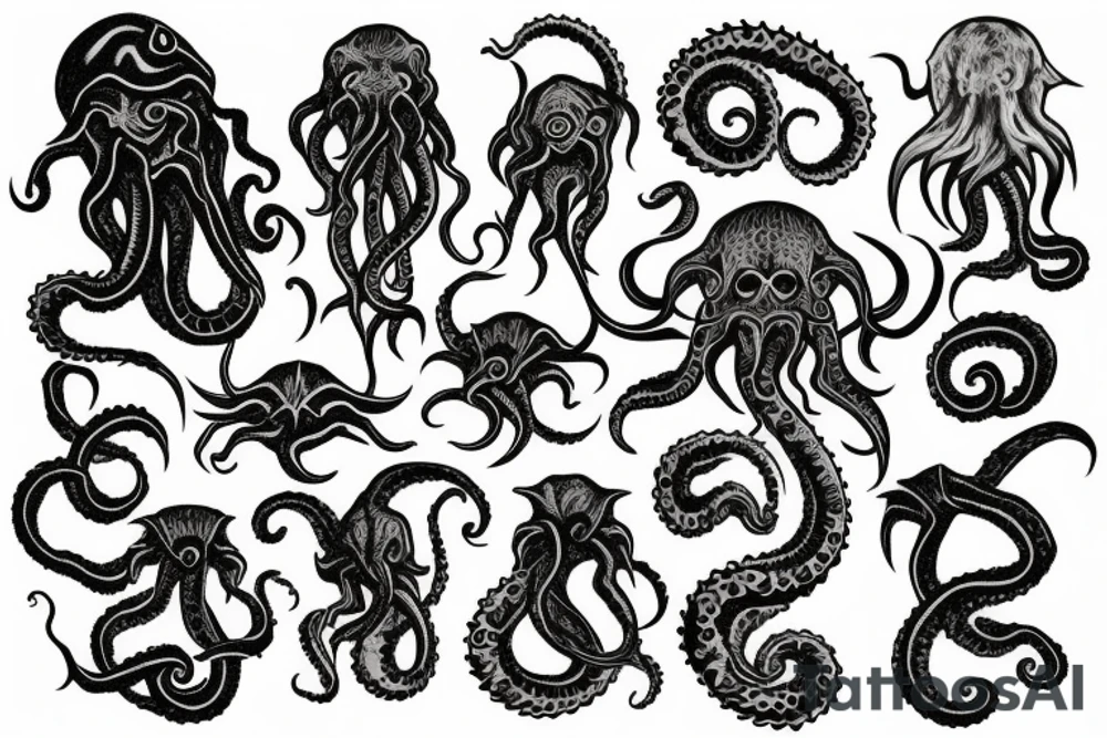 sunrise with cthulhu rising out of an ocean tattoo idea