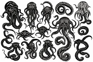 sunrise with cthulhu rising out of an ocean tattoo idea