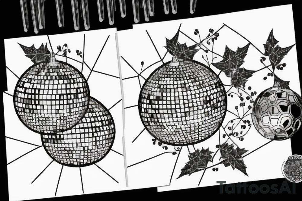 Disco ball with ivy growing put of it tattoo idea
