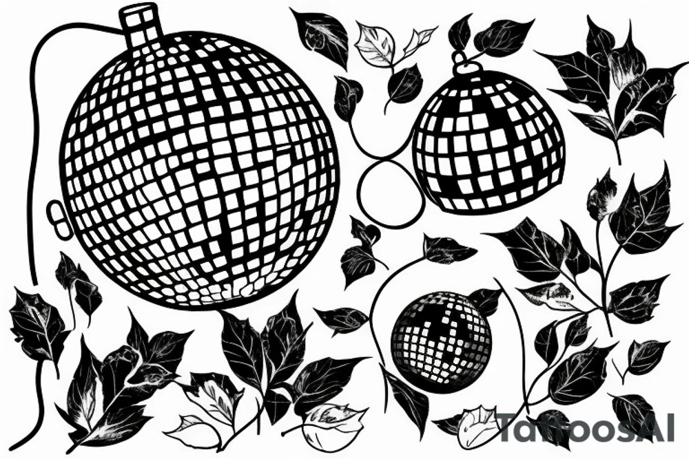 Disco ball with ivy growing put of it tattoo idea