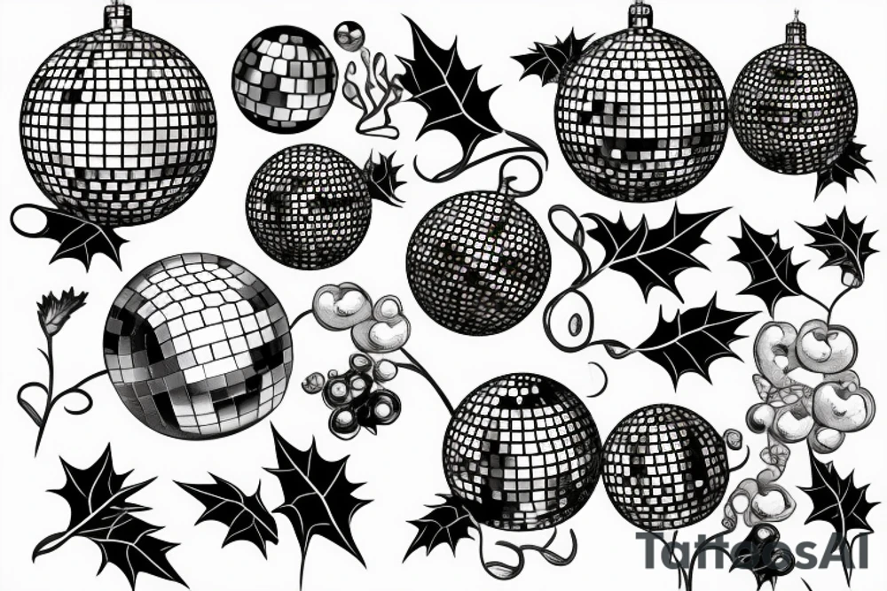 Disco ball with ivy growing put of it tattoo idea