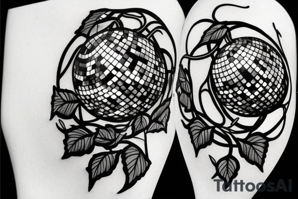 Disco ball with ivy growing put of it tattoo idea