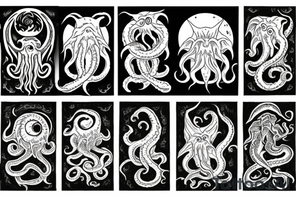 sunrise with cthulhu rising out of an ocean tattoo idea