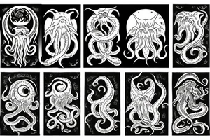 sunrise with cthulhu rising out of an ocean tattoo idea