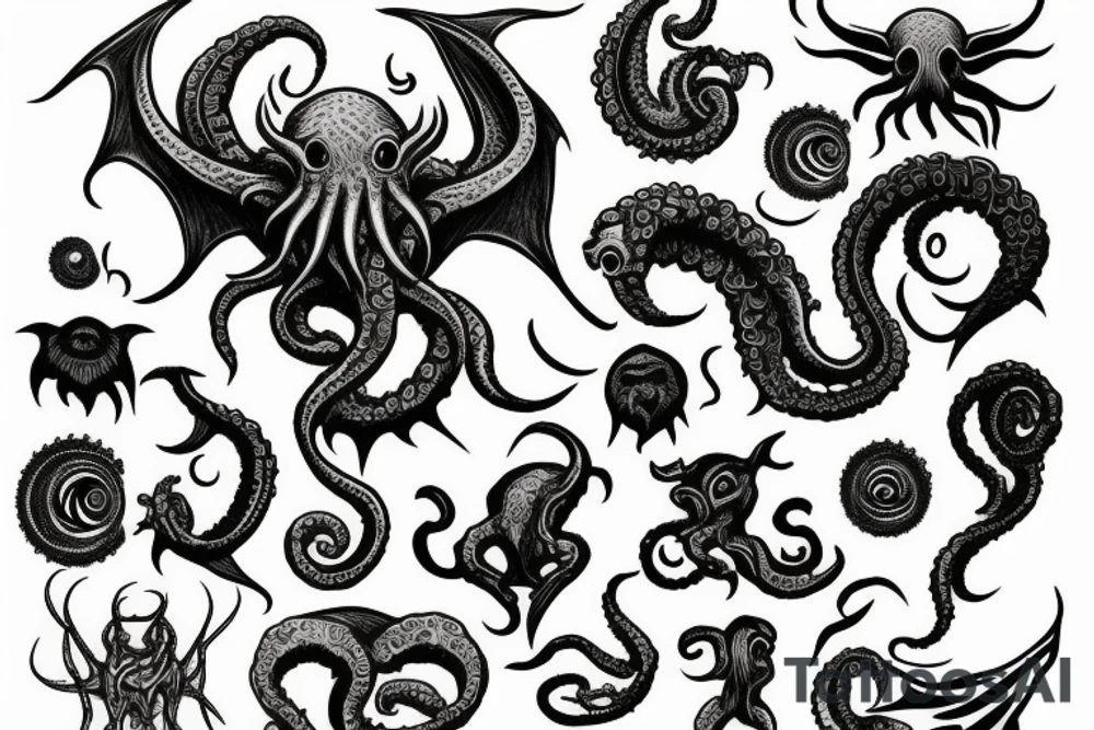 sunrise with cthulhu rising out of an ocean tattoo idea